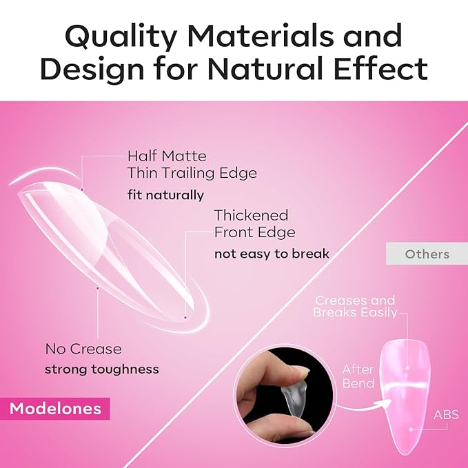 Modelones Medium & Short Almond & Short Square nail tips - Multi-type 3 Styles Set Gel Tips Half Matte Full Cover Clear Acrylic Gel Kit Fake Nails for Extension DIY Salon 450Pcs 15Sizes