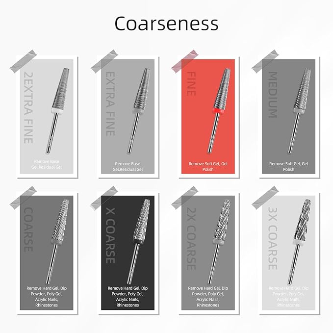 24mm Super Long 5 in 1 Nail Drill Bits, Cross Tapered Carbide Bit, 3/32" Two-way Rotate Drill Bits for Nails, Remove Acrylic Nails/Gel, Electric File Tool Drills Manicure Accessories (F)