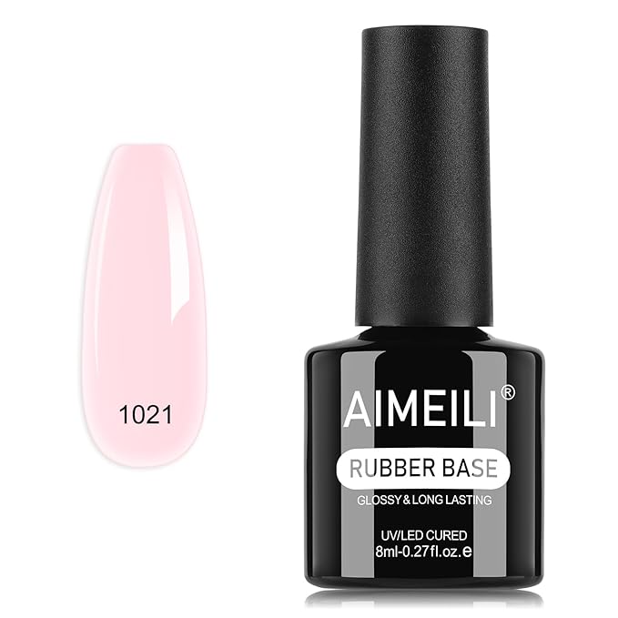 AIMEILI Rubber Base Gel Nail Polish, Hema Free, Cruelty Free, Vegan, Builder Nail Gel Base Coat Soak Off Nail Art Design - RB1021 8ml