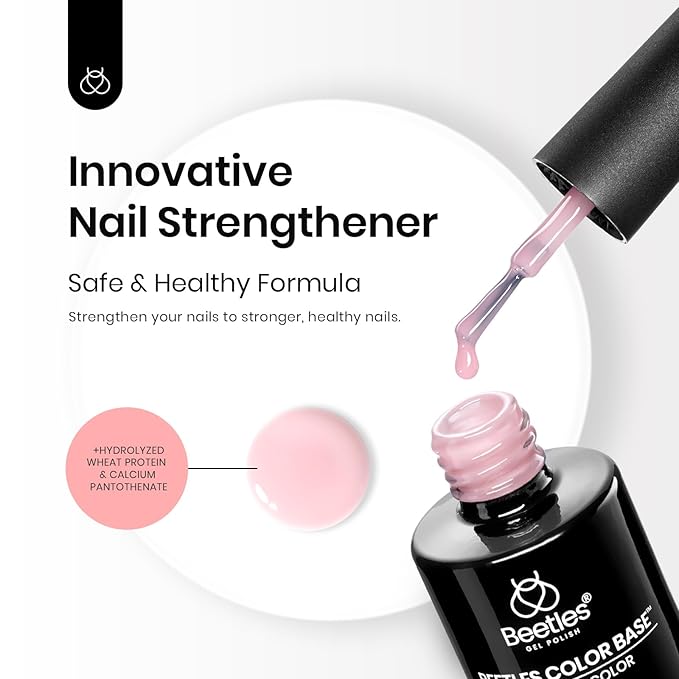 Beetles 12 Color Rubber Base Gel Polish, Nude Gel Nail Polish 5 in 1 Nude Porcelain Doll Pink Strengthener Soak Off U V Nail Art Design DIY at Home Gifts for Women