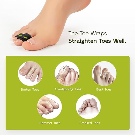 Bukihome Hammertoe Corrector - 10 Pack Toe Straighteners - Broken Toe Wraps - Realign Bent, Curled, Crooked, Claw, Hammer Toes - Toe Corrector Splints for Men and Women (5 Large + 5 Small, Black)