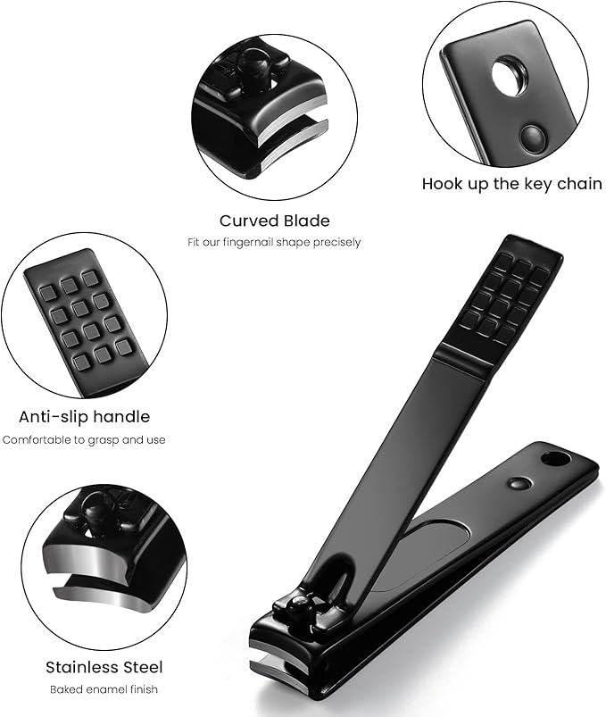 3PCS Professional Nail Clippers, Toenail Clippers and Fingernails, Black Nail Cutter, Sharpest Thick Toenail & Ingrown Nail Clipper Set, Best Travel and Home Use Nail Clipper for Men and Women