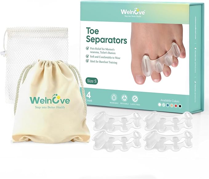 Welnove Toe Separators - 2 Pairs Toe Spacers for Women Men to Correct Bunion, Toe Straighteners for Plantar Fasciitis, Hammertoes, Relieve Feet Pain, Foot Alignment - S