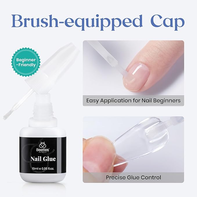 Beetles Press On Nail Glue Quick-Drying 10ml Super Strong Nail Glue, Brush on Glue for Acrylic & Fake Nails, No Uv Light Needed, Long Lasting Christmas Nails, DIY Home Manicure