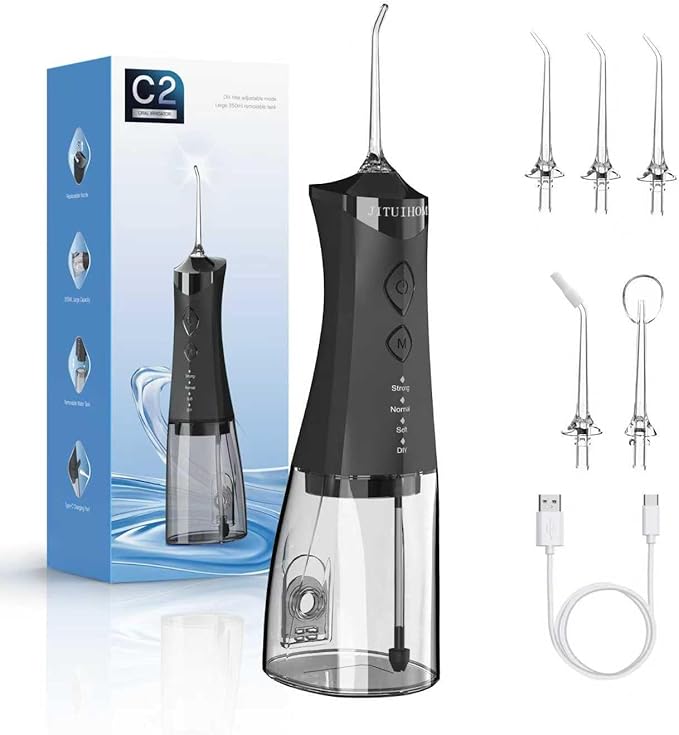 Water Dental Flosser Cordless for Teeth, 350ML Water Dental Flosser Teeth Pick 4 Modes Portable Oral Irrigator with 4 Jet Tips Rechargeable Flossers Oral Irrigator IPX7 Waterproof for Home Travel