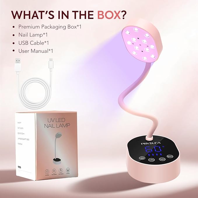 UV LED Nail Lamp, Cordless Gooseneck Mini Flash Cure UV Lamp for Gel X Nails, 36W Portable USB Rechargeable Nail Dryer with Auto Sensor, 4 Timers & LCD Display for DIY Home Manicure (Pink)