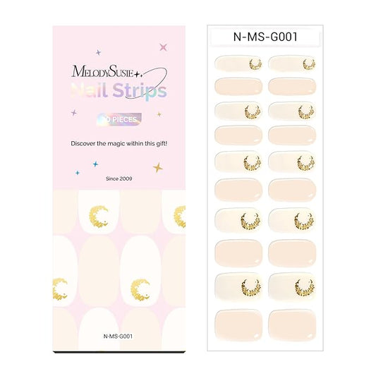 MelodySusie Semi Cured Gel Nail Strips, 20 PCS Gel Nail Stickers, UV Light Required, Durable and Salon Quality (Crystal Moon)