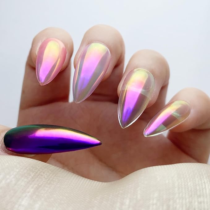 Unicorn Chrome Nail Powder, Aurora Unichrome Mermaid Aurora Pigment Pearlescent Nail Art Glitter Dust Decoration for Home DIY Salon Manicure - Cyber Mirage