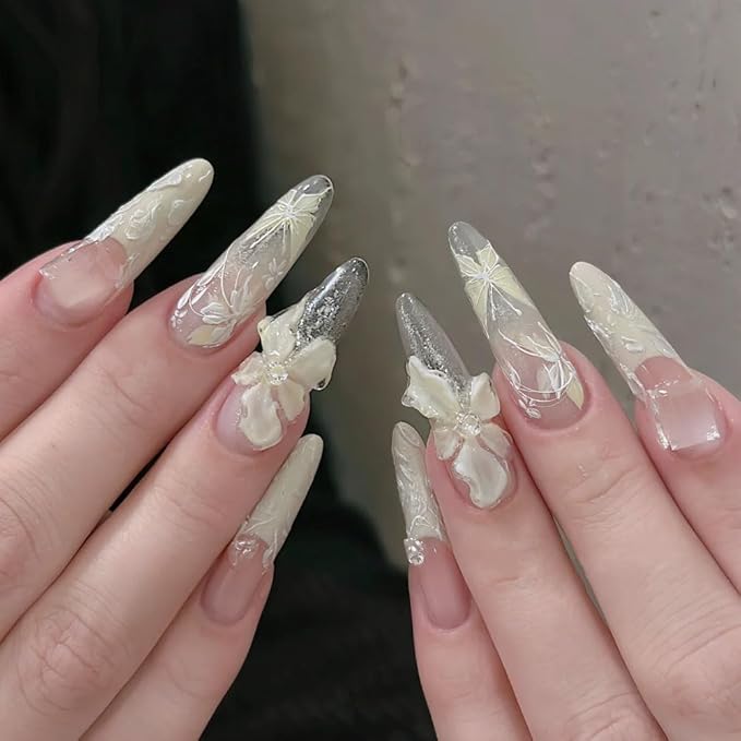 Iridescent Flower Nail Art Stickers, 4 Sheets Crystal Shell Design, Jelly Flowers Decals for Summer Manicure