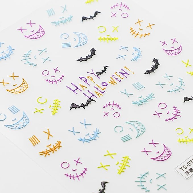 Halloween Nail Stickers for Nail Art - Nail Mask Nail Art Sticker Halloween 5D Embossed Nail Decals Self-Adhesive Nails Supply Manicure Stickers for Nails Decoration