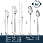 Silverware Set for 12, 60 Piece 18/10 Stainless Steel Flatware Utensils Cutlery - Image 2