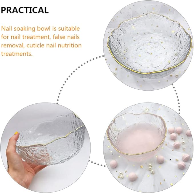 Pedicure Bowl 1Pcs Glass Nail Soaking Bowl Nail Art Remover Soak Soaker Manicure Soaking Bowl Nail Salon Bath Bowl for Fingernail Toenail Caring Polish Removal Manicure Bowl