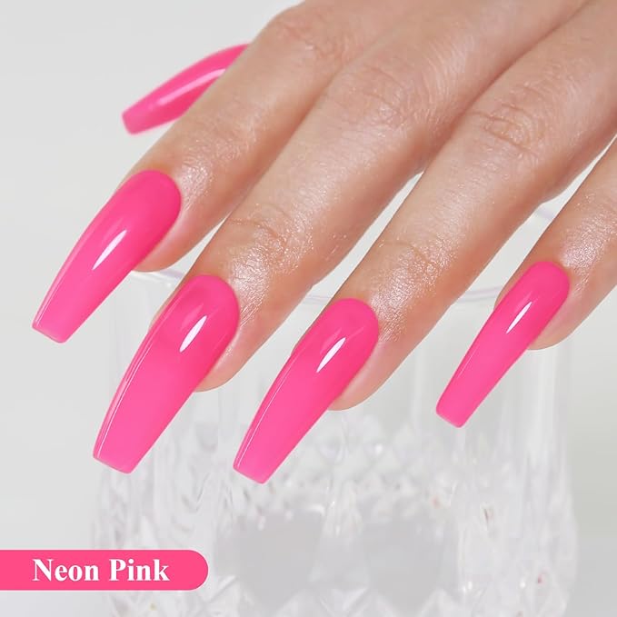 Imtiti Pink Gel Nail Polish, Neon Pink Gel Polish High Gloss Soak Off UV LED Nail Gel Polish Hot Pink Spring Summer Art Manicure Salon DIY Design 10ML