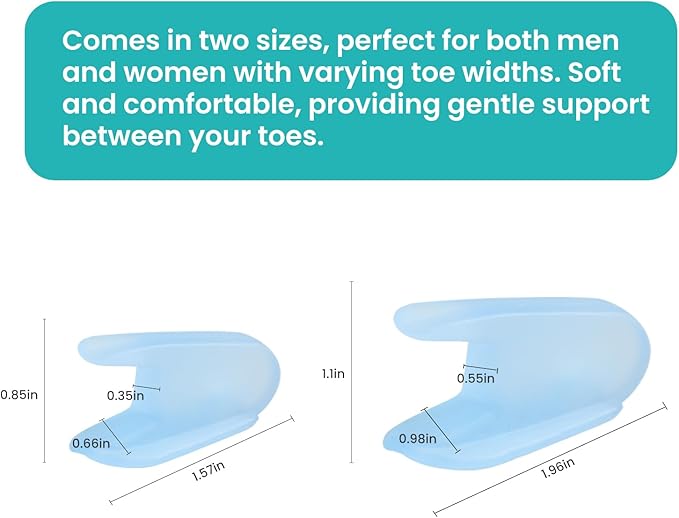 12-Pack Gel Toe Separators - Bunion Pads – Toe Spacers for Overlapping Toes Straightening for Men and Women (4L+8S, Transparent Blue)