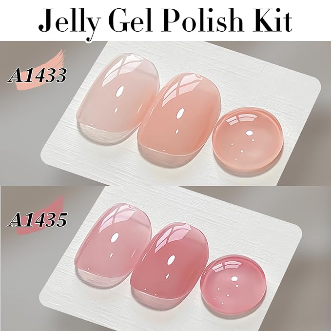 Double Rhythm Gel Nail Polish Set of 6 Colors Baby Light Pastel Milky Nail Polish Starter Kit Art DIY Salon Home (Jelly Sheer White Pink Nude,Kit 38)