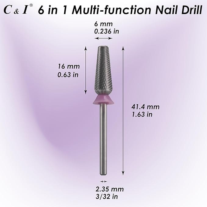 C & I Nail Drill Bit 6 in 1 Multi-function Rounded End E-file, Diamond Coat, CNC Overall Cut Nail Tools for Nail Techs Quick Remove Acrylic Nail Gels & Nail Art (Special Coat, Extra Fine -XF)