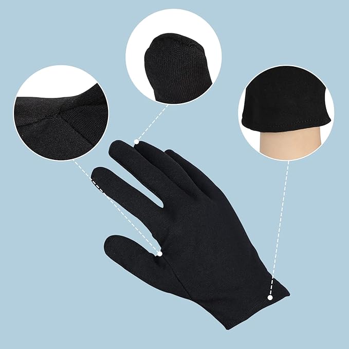 5 Pairs Black Work Gloves, Archival Photo Gloves for Art Handling Working Photography Cloth Gloves Liners Bulk for Handling Jewelry, Photo,Film, Coin Collectors, Metal Inspection, Unisex
