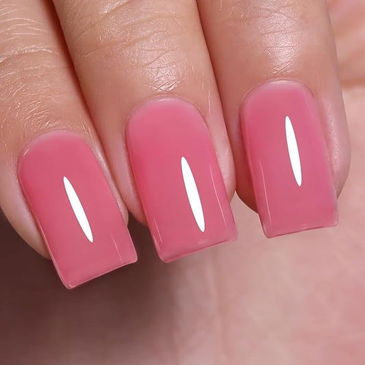 Imtiti Jelly Gel Nail Polish, Rose Pink Sheer Jelly Nail Gel Polish Soak Off UV LED Spring Summer Translucent Art Manicure Salon DIY Design 10ML