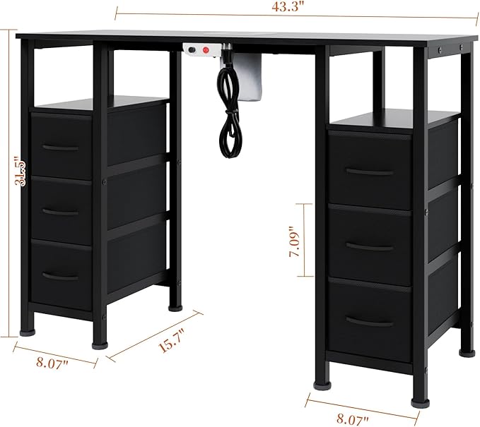 Manicure Table Nail Desk for Nail Tech, Nail Beauty Table w/Electric Dust Collector & 6 Storage Drawers & Open Shelves for Home, Workshop, Makeup Beauty Salon Workstation