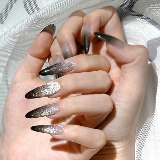 Nail Polish Strips, 32PCS Salon Quality Wraps, Long Lasting Gel Nail Stickers for Women Easy Apply& Remove (Night Glitter Black)