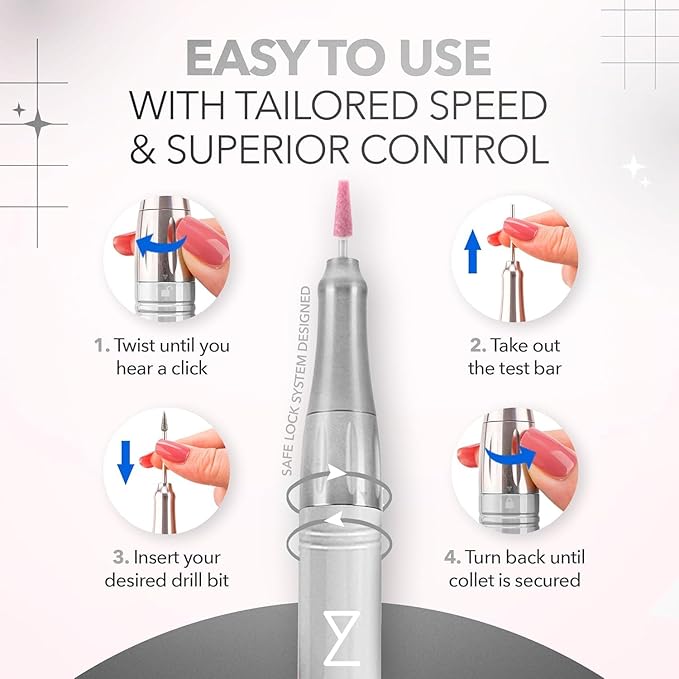 M Mase- Professional Nail Drill Machine - Coreless 2-in-1 Nail File - Electric, Cordless, 35000 RPM, HD Display - Electric Nail Drill for Professional & Home Use (Pink Gold)