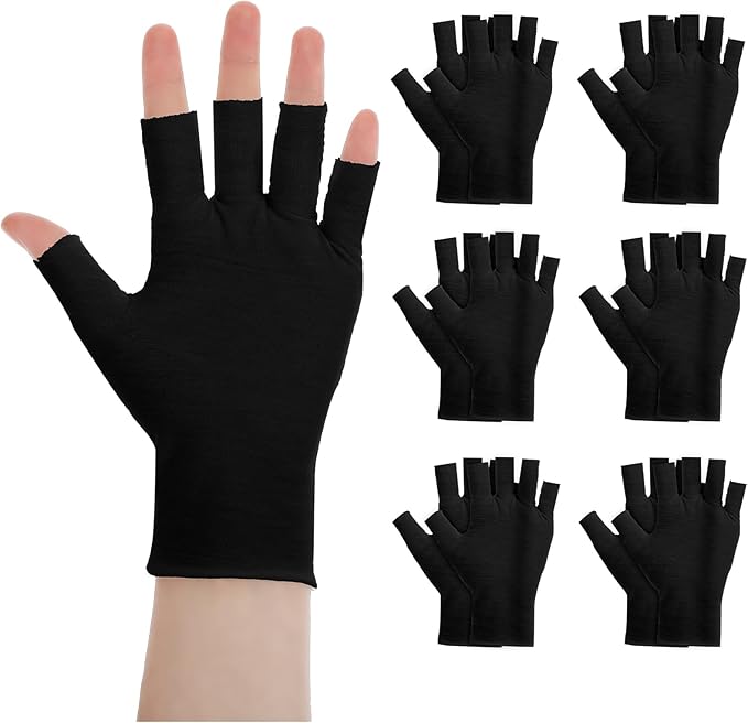 7 Pairs 100% Cotton Gloves, Black Breathable Moisturizing Night Glove for Dry Hands & Overnight Care, Fingerless Design Touchscreen-Friendly Gloves for Women & Men