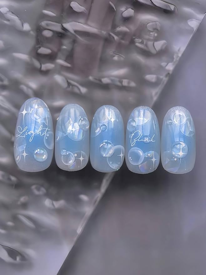 SoftSoul Light Bubble Nail Stickers 5D Embossed Premium Salon-Quality Nail Charm Accessories, Easy Application & Self-Adhesive Ocean Aurora Sticker for DIY Manicure, Nail Art, Press on, Home or Salon