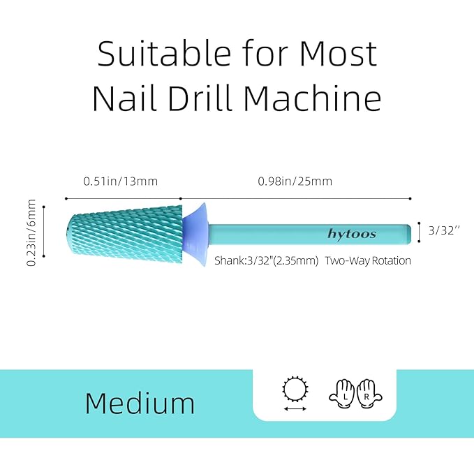 Safety Tapered Nail Drill Bits, Green Coated Tungsten Carbide Rounded Barrel Nail Bit for Soft Gel & Base Removal, Manicure Tools Pro Electric File Drill Accessories, M