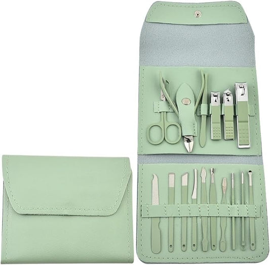 16-Piece Nail Clipper Set Stainless Steel Nail Clippers Tool kit Home Manicure Nail Art Dead Skin Removal Tool(Green)