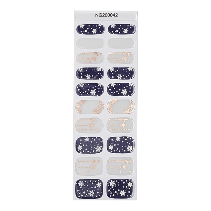 20pcs Semi Cured Gel Nail Strips, Real Nail Polish Art Stickers, Christmas Blue Snowflake Gel Nail Stickers - Work with Any UV Lamp, Long Lasting Full Wraps with Nails File and Stick