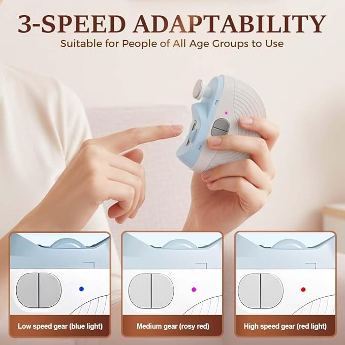 Electric Smart Nail Clippers for Adults Seniors, 2026 New 3 Speeds Power Automatic Nails Trimmer with Polisher, Light, Clip Storage, Rechargeable Toenail Clippers for Thick Toenails (1PC)