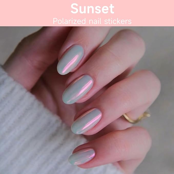 Semi Cured Gel Nail Strips, Sunset | 28 pcs Gel Nail Strips Work with Any UV Lamp, Salon Quality UV Nails Stickers, Easy to Apply for Home Nails DIY