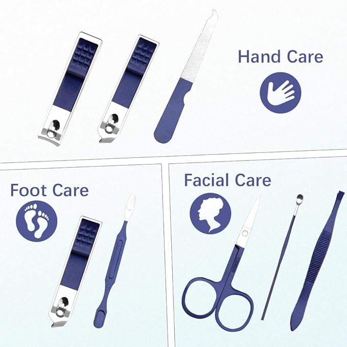 Manicure Set, Nail Clipper Set 7 in 1 Stainless Steel Nail Clipper Kit Nail Clippers Manicure Kit for Men Grooming Kit Pedicure Kit Fingernail Toenail Clippers for Men Women Husband Boyfriend, Blue