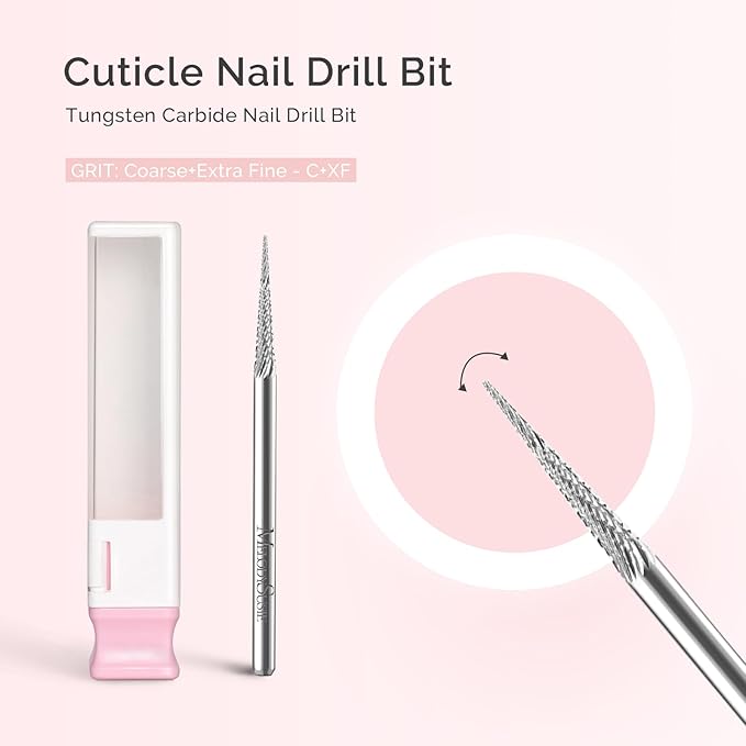MelodySusie Sharp Tapered Cross Cut Nail Drill Bit, Professional Safety Carbide Under Nail Cleaner for Cuticle Dead Skin Nail Prepare, Two Way Rotate, Manicure Nail Salon Supply, C+XF, Silver