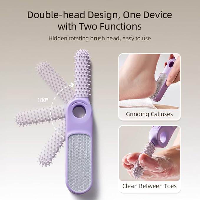 2 in 1 Foot File Callus Remover, Foot Scrubber, Multi Purpose 2 in 1 Feet Pedicure Tool with Toe Cleaning Brush, for Home Foot Care