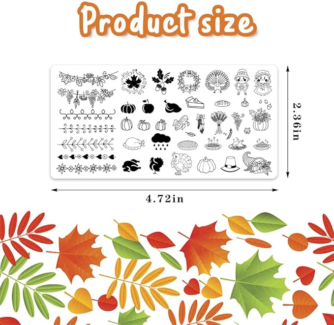 ALIBBON 6 Pcs Fall Nail Stamping Plates Set, Leaves Background Nail Art Stamp Templates, Autumn Tree Stamp Templates Kit, Happy Thanksgiving Day Metal Nail Plates for DIY Printing Decor 4.7×2.4"