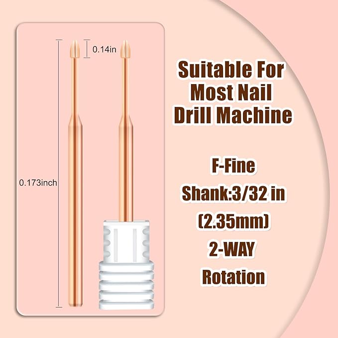 Cuticle Clean Nail Drill Bit 3/32'', Safety Drill Bits for Nails, Professional Carbide Nail Cleaner Nail Bit for Cuticle Dead Skin Nail Prepare, Nail Care Tool for Nail Tech (Rose Gold, Fine)