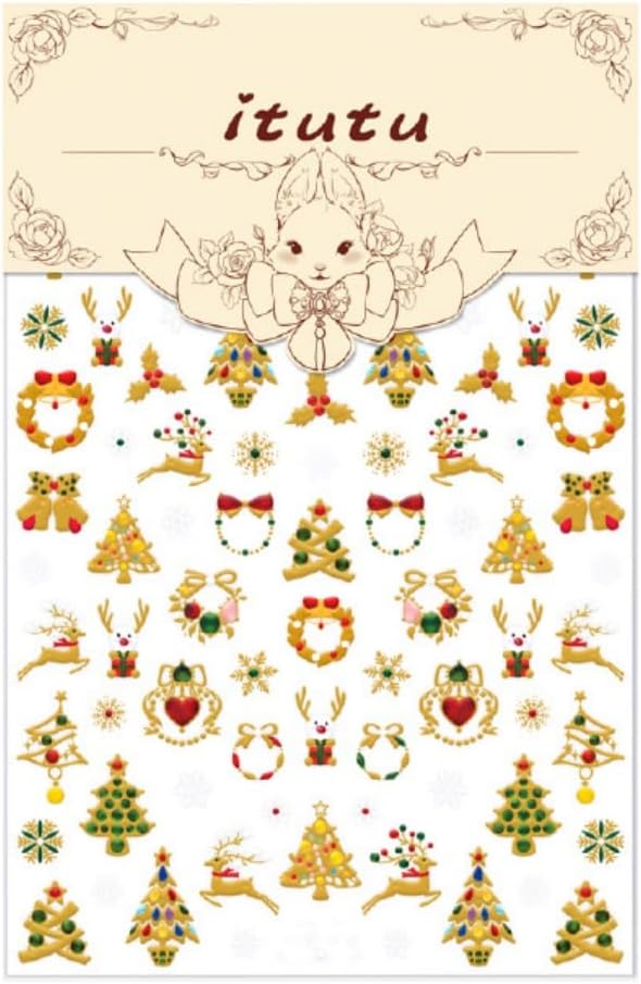 Christmas 5D Embossed Nail Sticker Gold Snowman Reindeer Xmas Tree Nail Designs Self Adhesive Nail Decals Snowflake Nail Art Sticker for Nails Decoration Supplies for Women Girls DIY Manicure
