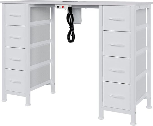 Nail Desk, Manicure Table, Nail Beauty Salon Workstation w/Electric Dust Collector, 8 Fabric Drawers