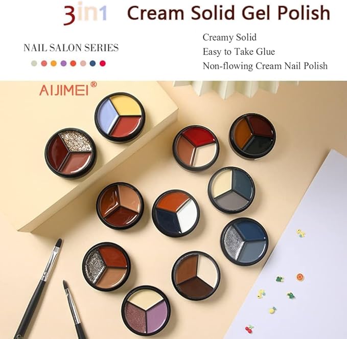 AIJIMEI Solid Nail Polish Gel 12 Colors Solid Gel Polish Nail Polish Set Gold Shimmer Glitter Cream Polish Nail Painting Soak Off Nail Art DIY Manicure for Home