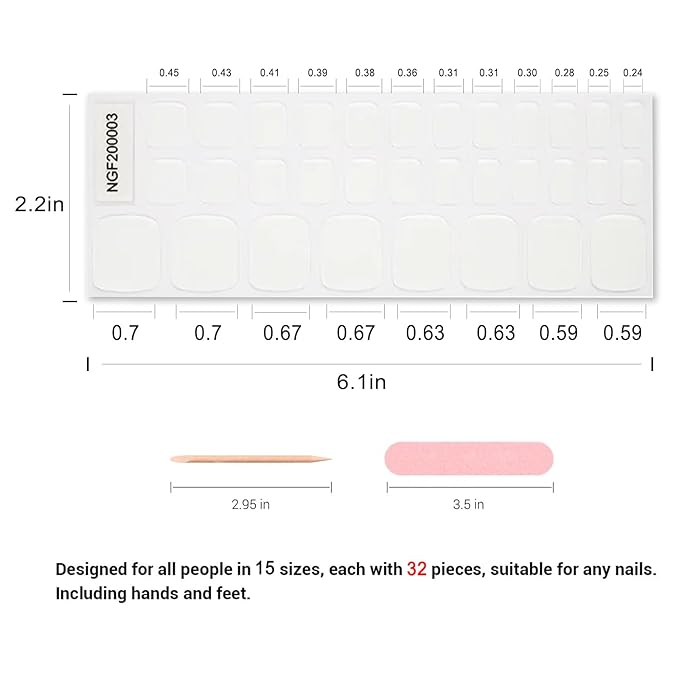 Semi Cured Gel Toenail Strips, 32 Snow White Gel Toenail Stickers - Works with Any UV Lamps Pedicure Strips Full Nail Wraps with Nail File & Wood Stick