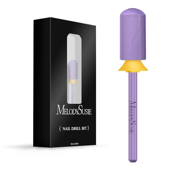 MelodySusie Safety Nail Drill Bits, 3/32'' Smooth Round Top Large Barrel Carbide Bits, Suitable for Manicure Pedicure Cuticle Gel Polishing, Beginners Bits, Purple, Series Bit-S, XF