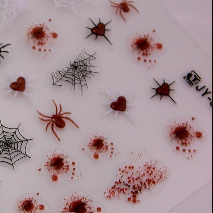 Halloween Nail Art Stickers Spider Nail Stickers Spider Web and Spiders Heart Design Self Adhesive Nail Decals Holiday Nail Decorations Acrylic DIY Manicure Supplies for Women 6 Sheets