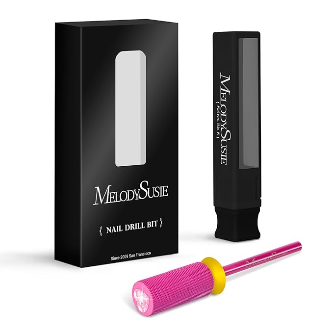 MelodySusie Large Barrel 3/32'' Tungsten Carbide Nail Drill Bit, Crystal Top Pink Heart Shape, Fast Remove Acrylic Gel, Cuticle Gel Polishing for Manicure Pedicure, Pink Blossom, Series Bit-S, XF