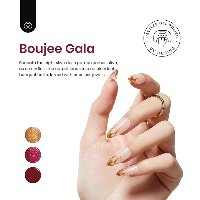 Beetles Christmas Gel Nail Polish, 6 Colors Winter Burgundy Red Glitter Gold Green Gel Polish, Soak Off Uv Nail Lamp Cured Holiday Nail Gel DIY Home Manicure Kit Gifts for Women