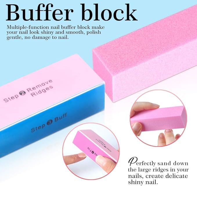 3pcs Double Sided Rectangular Nail File and Buffer, Buffer Block Sponge Polished, Nail Brush, Come with Cuticle Nipper and Pusher, Perfect Manicure Tool Kit for Shiny Nail