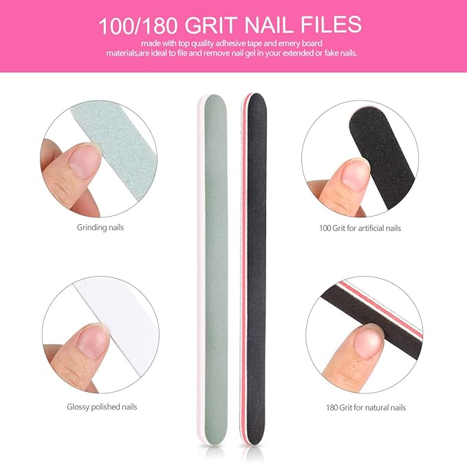 Teenitor Nail Polish Gel Remover Tool Kit With Soak Off Clips, Cuticle Pusher Peeler Scraper, Remove Pads, Files, Buffer Block, Pink Nail Brush