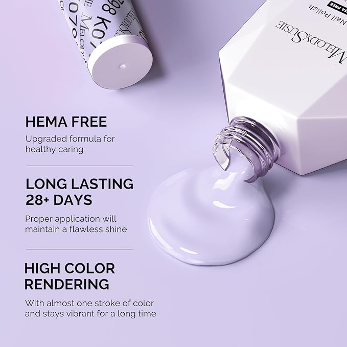MelodySusie Hema Free Gel Nail Polish, 0.5 Fl Oz Thick Light Lavender Purple Gel Polish, Non-Toxic, Long Lasting, Soak Off UV Nail Polish, Manicure Nail Design Salon DIY Nail Art at Home K0798