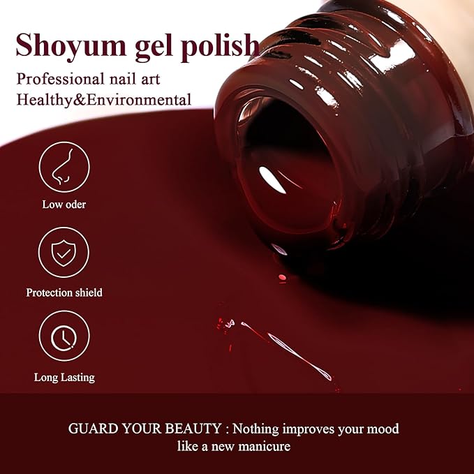 15ml Dark Red Gel Nail Polish, Claret-Red Color Soak Off UV LED Nail Gel Polish Nail Art Starter Manicure Salon DIY at Home, 0.51 OZ