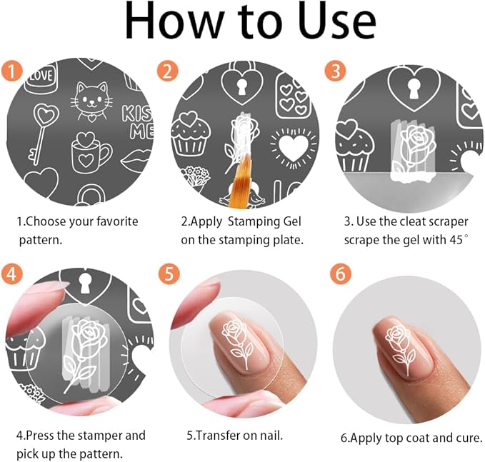 PH PandaHall 5pcs Valentine's Day Nail Stamping Plates Love Heart Nail Art Templates Tulip Rose Flower Nail Art Stencil Bows Gift Nails Stamper for Women Party Holiday Manicures Salon Printing Design